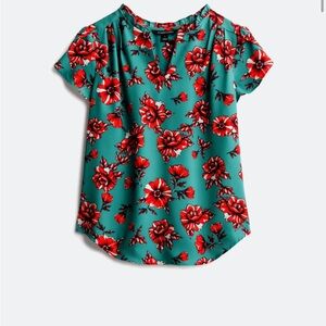 41 Hawthorn Red and Green Floral Blouse